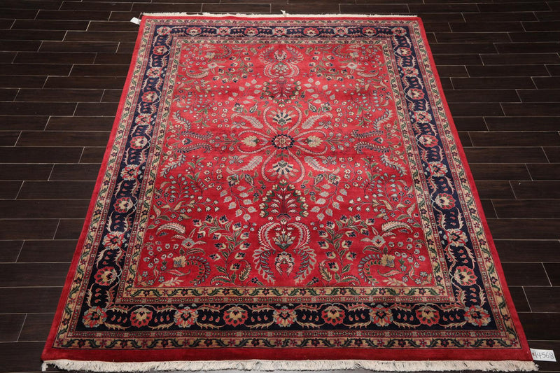 7'9" x 9'9" Hand Knotted 100% Wool Indo Saroukk 200 KPSI Area Rug Rose