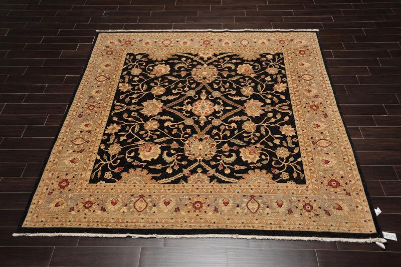 8'8" x 8'8" Square Hand Knotted 100% Wool Peshawar Oriental Area Rug Black