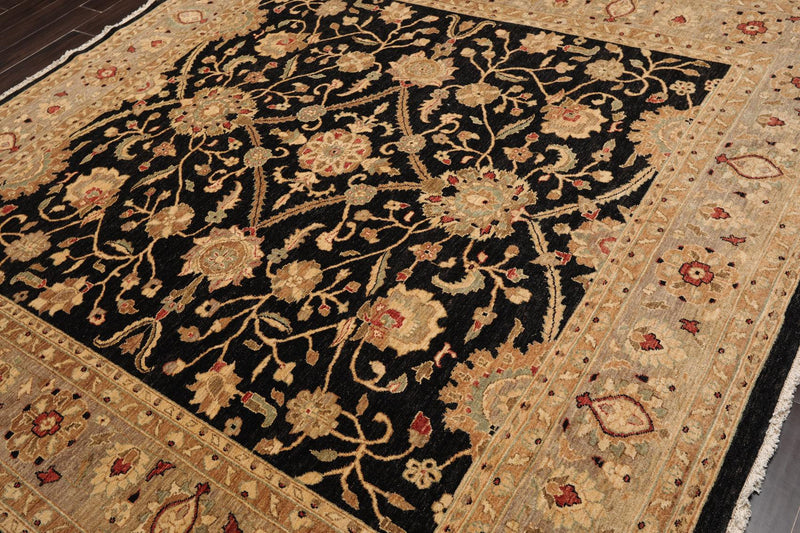 8'8" x 8'8" Square Hand Knotted 100% Wool Peshawar Oriental Area Rug Black