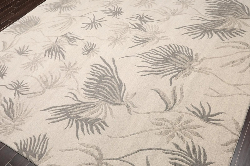 8' x 10' Hand Knotted Tibetan Wool Floral Transitional Area Rug Oatmeal Gray