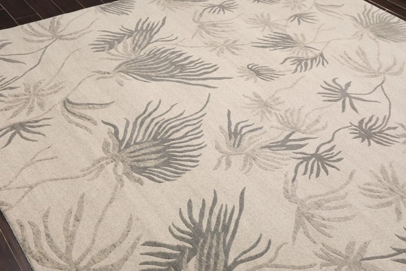 8' x 10' Hand Knotted Tibetan Wool Floral Transitional Area Rug Oatmeal Gray