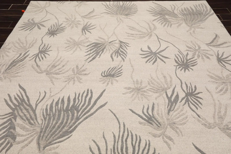 8' x 10' Hand Knotted Tibetan Wool Floral Transitional Area Rug Oatmeal Gray