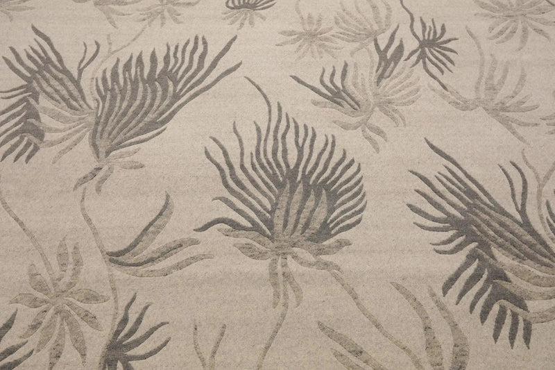 8' x 10' Hand Knotted Tibetan Wool Floral Transitional Area Rug Oatmeal Gray