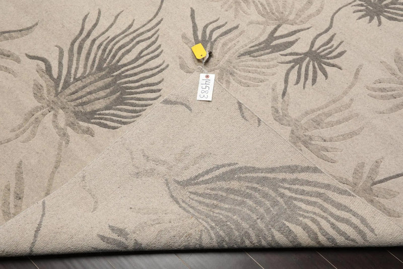 8' x 10' Hand Knotted Tibetan Wool Floral Transitional Area Rug Oatmeal Gray