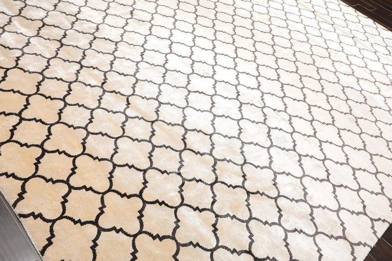 9' x 12' Hand Knotted Tibetan Viscose Quatrefoil Modern Oriental Area Rug Ivory