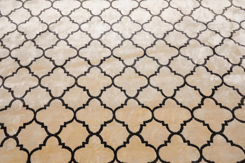 9' x 12' Hand Knotted Tibetan Viscose Quatrefoil Modern Oriental Area Rug Ivory