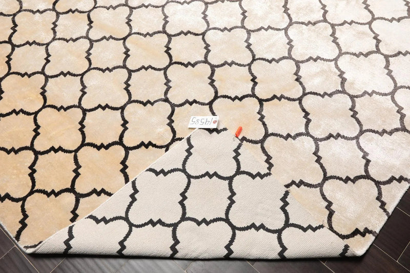 9' x 12' Hand Knotted Tibetan Viscose Quatrefoil Modern Oriental Area Rug Ivory