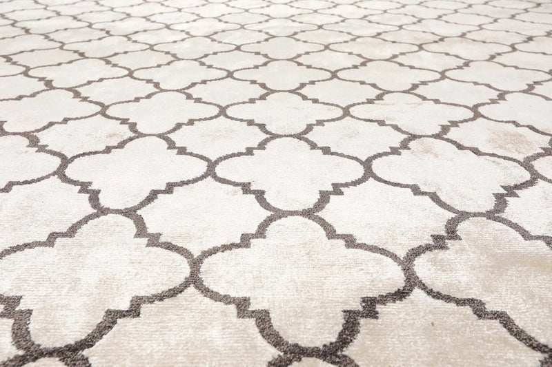 9' x 12' Hand Knotted Tibetan Viscose Quatrefoil Modern Oriental Area Rug Ivory