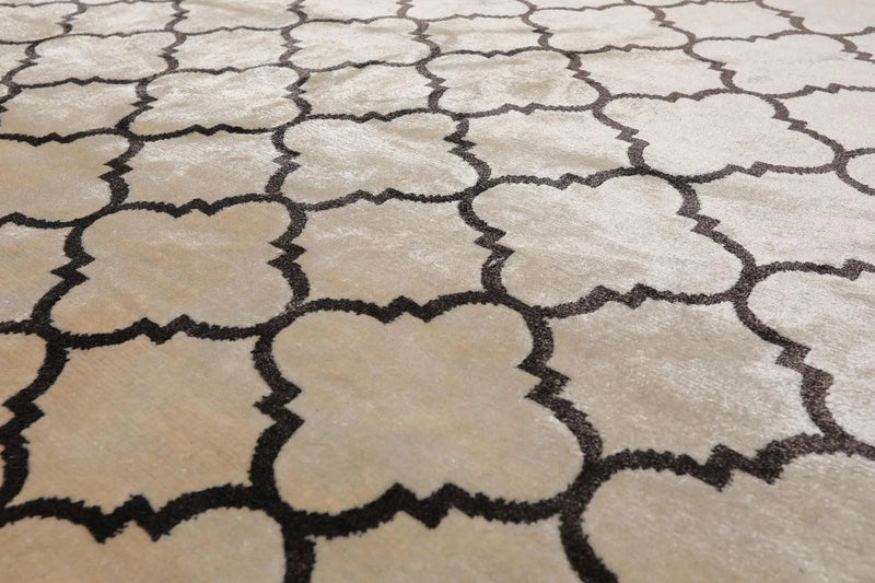 9' x 12' Hand Knotted Tibetan Viscose Quatrefoil Modern Oriental Area Rug Ivory