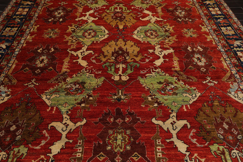 9'5" x12'5" Hand Knotted full pile Afghan Veg-dyes Arts & Crafts Tribal Area Rug Burnt Orange