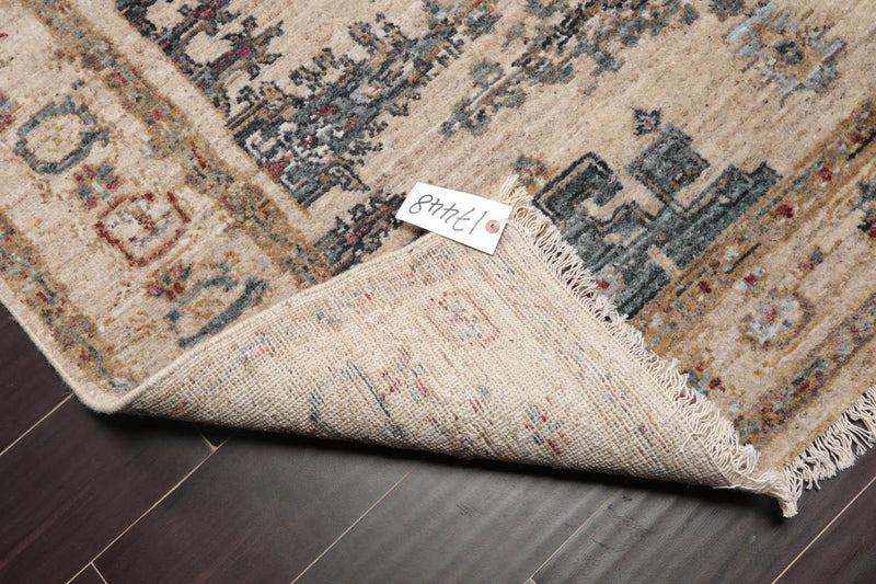5'2"x6'1" Hand Knotted 100% Wool Muted Turkish Oushak Traditional Oriental Area Rug Beige, Blue Color