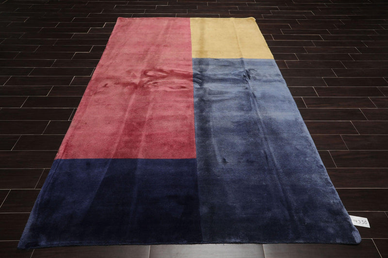 6'2" x 8'7" Hand Knotted Wool Tibetan Oriental Area Rug Contemporary Rose