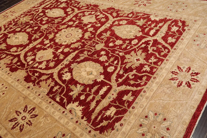 9' x 11'10'' Hand Knotted Wool Peshawar Traditional Oriental Area Rug Rusty Red