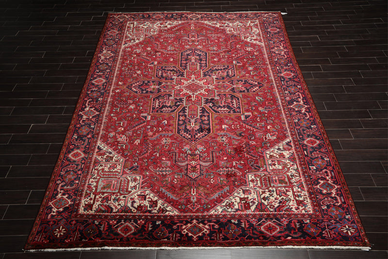 9'1" x 13'2" Masterpiece Hand Knotted Wool Authentic Herizz Oriental Area Rug Red with Orange Undertones