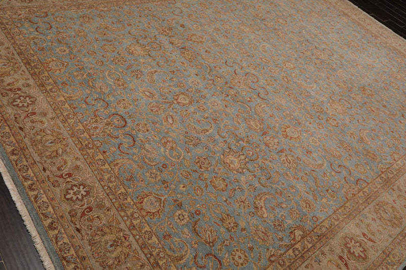 9'1" x 12'4" Hand Knotted Wool Traditional Agra 250 KPSI Oriental Area Rug Blue