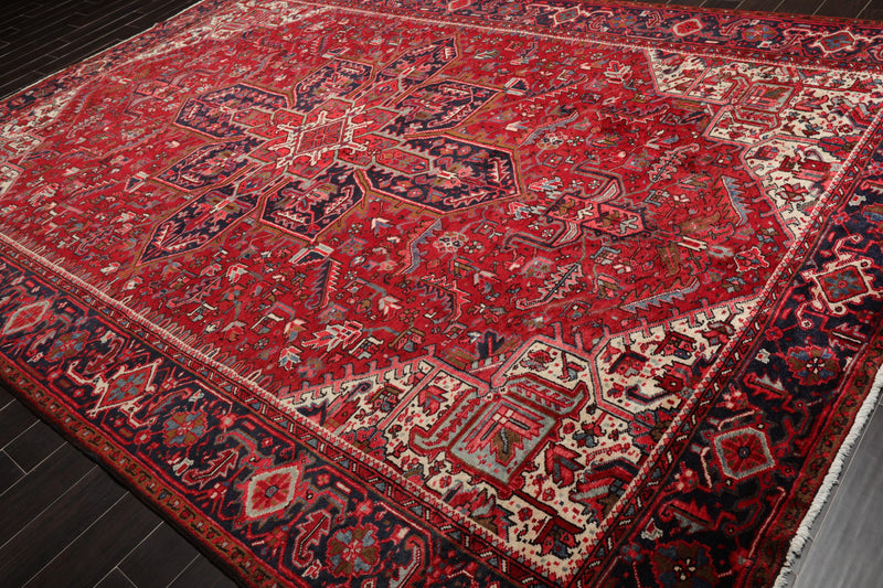 9'1" x 13'2" Masterpiece Hand Knotted Wool Authentic Herizz Oriental Area Rug Red with Orange Undertones