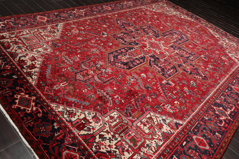 9'1" x 13'2" Masterpiece Hand Knotted Wool Authentic Herizz Oriental Area Rug Red with Orange Undertones