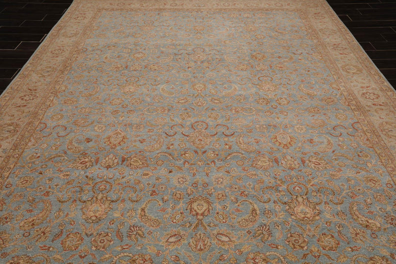 9'1" x 12'4" Hand Knotted Wool Traditional Agra 250 KPSI Oriental Area Rug Blue