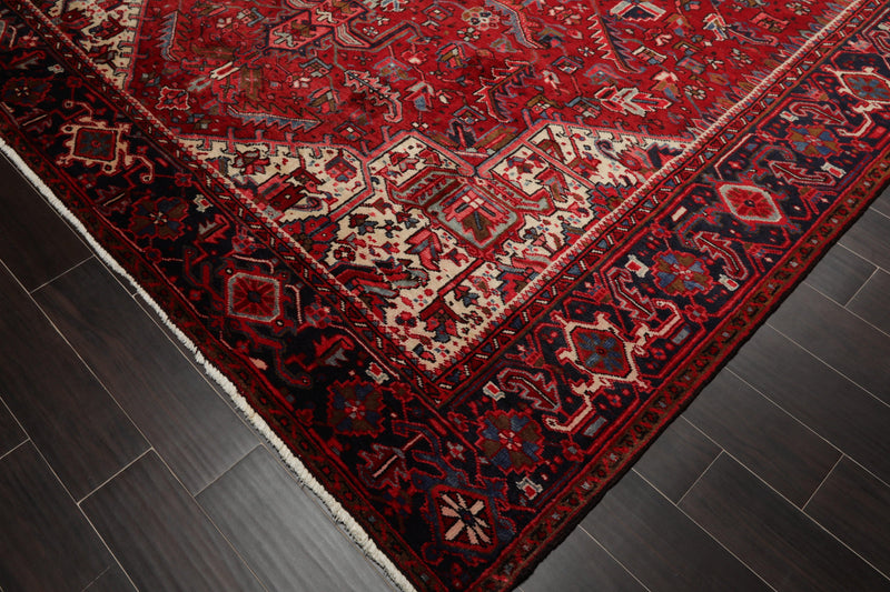 9'1" x 13'2" Masterpiece Hand Knotted Wool Authentic Herizz Oriental Area Rug Red with Orange Undertones