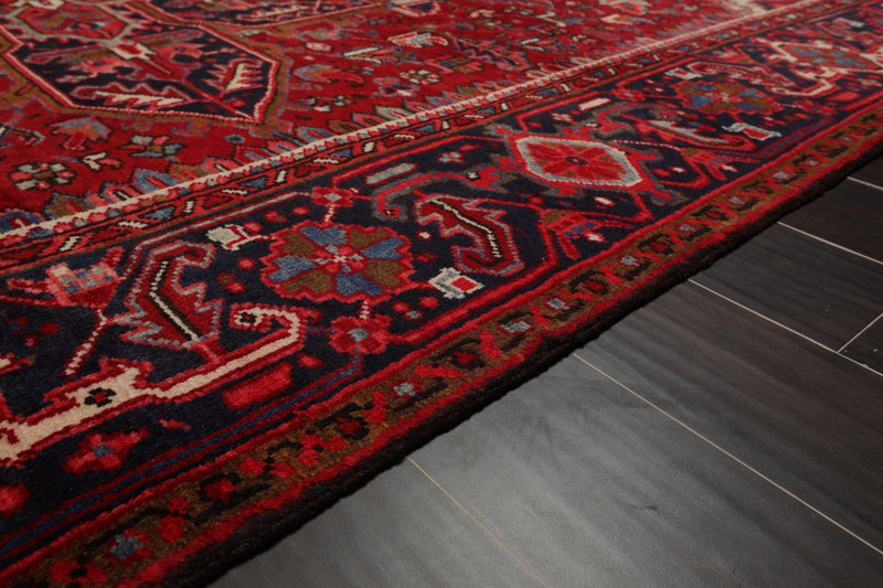 9'1" x 13'2" Masterpiece Hand Knotted Wool Authentic Herizz Oriental Area Rug Red with Orange Undertones
