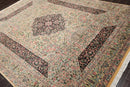 8'1"x 10'3" Hand Knotted Wool PakPersian 300 KPSI Area Rug Ivory Black Aqua