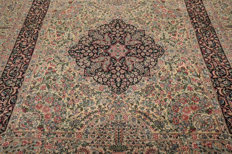 8'1"x 10'3" Hand Knotted Wool PakPersian 300 KPSI Area Rug Ivory Black Aqua