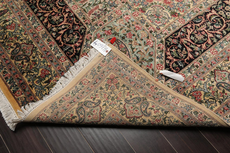 8'1"x 10'3" Hand Knotted Wool PakPersian 300 KPSI Area Rug Ivory Black Aqua