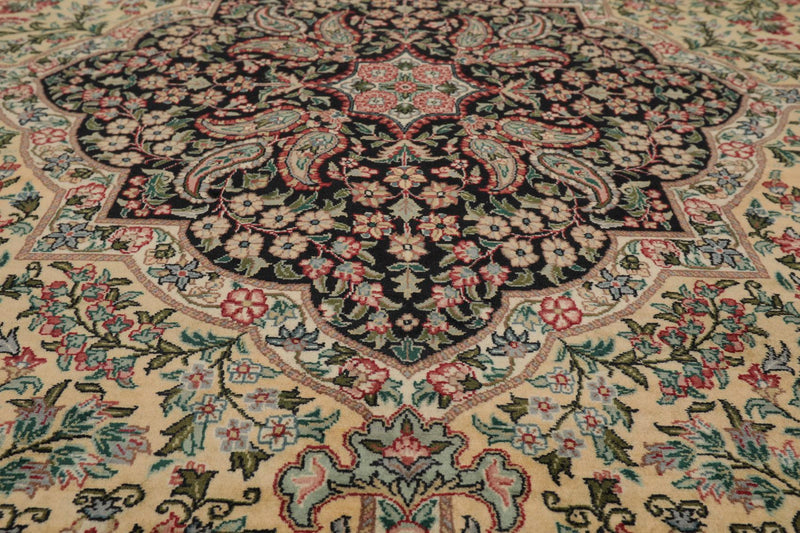 8'1"x 10'3" Hand Knotted Wool PakPersian 300 KPSI Area Rug Ivory Black Aqua