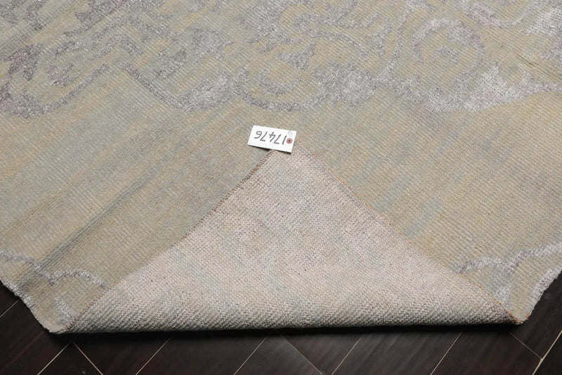 8' x 1'0 Hand Knotted Wool and Viscose Jaipur Medallion Oushak Transitional Oriental Area Rug Gray Beige, Taupe Color