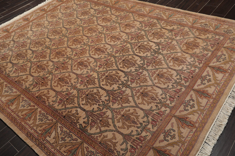 7'4" x 9'7" Hand Knotted 100% Wool 150 KPSI Agra Oriental Area Rug Beige