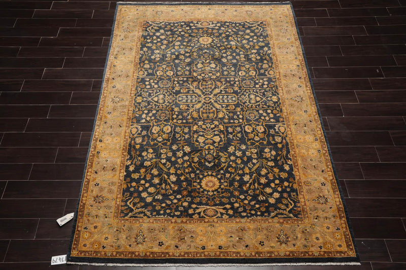 6' x 9'1" Hand Knotted 100% Wool Sarouk Traditional 250 KPSI Oriental Area Rug Champagne, Gold Color