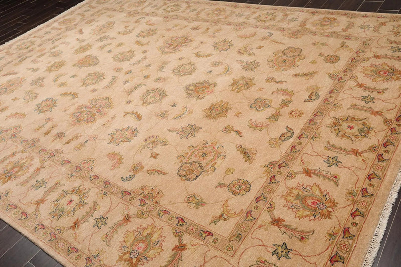 9' x 12' Hand Knotted Wool Agra 200 KPSI Traditional Oriental Area Rug Tan