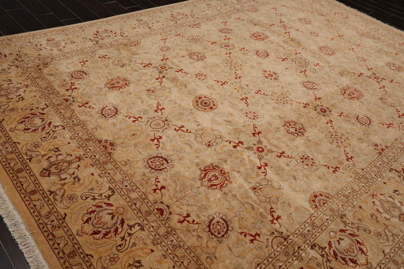 9'2"x12'6" Hand Knotted Wool & Silk16/18 Pak Persian 300 KPSI Oriental Area Rug Beige