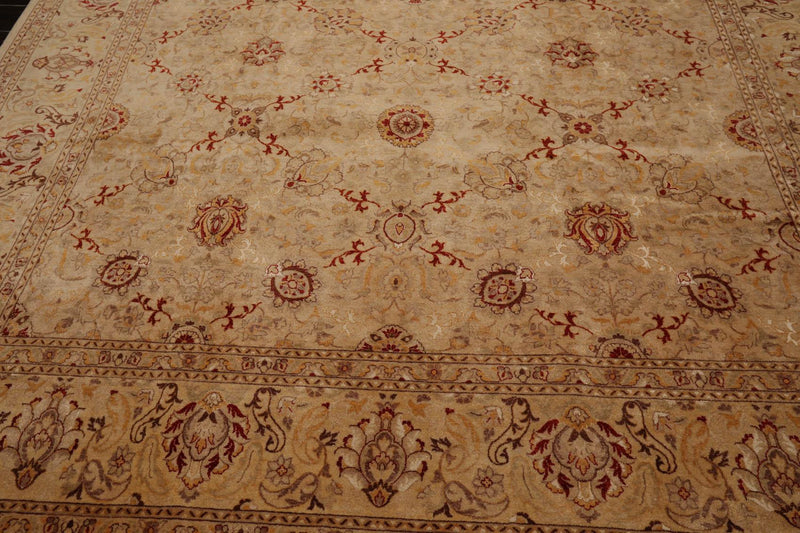 9'2"x12'6" Hand Knotted Wool & Silk16/18 Pak Persian 300 KPSI Oriental Area Rug Beige