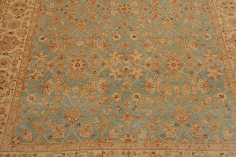 6' 1''x8' Hand Knotted 100% Wool Agra Traditional 250 KPSI Oriental Area Rug Aqua, Beige Color