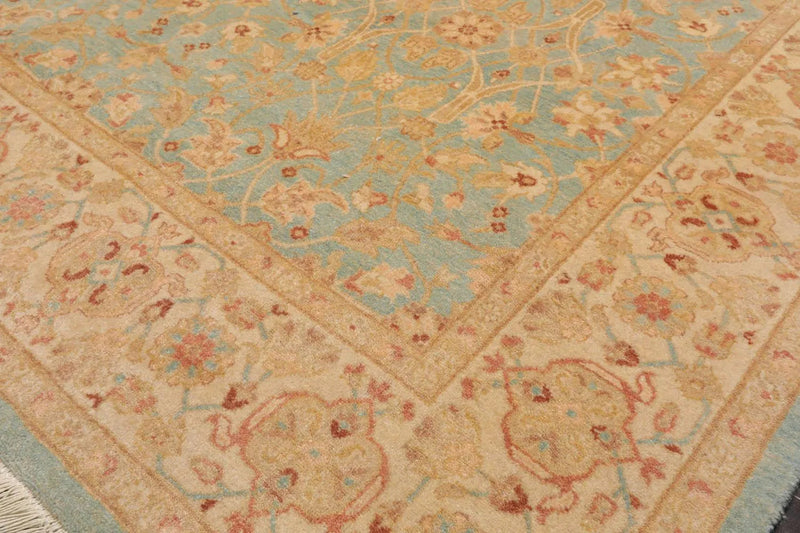 6' 1''x8' Hand Knotted 100% Wool Agra Traditional 250 KPSI Oriental Area Rug Aqua, Beige Color