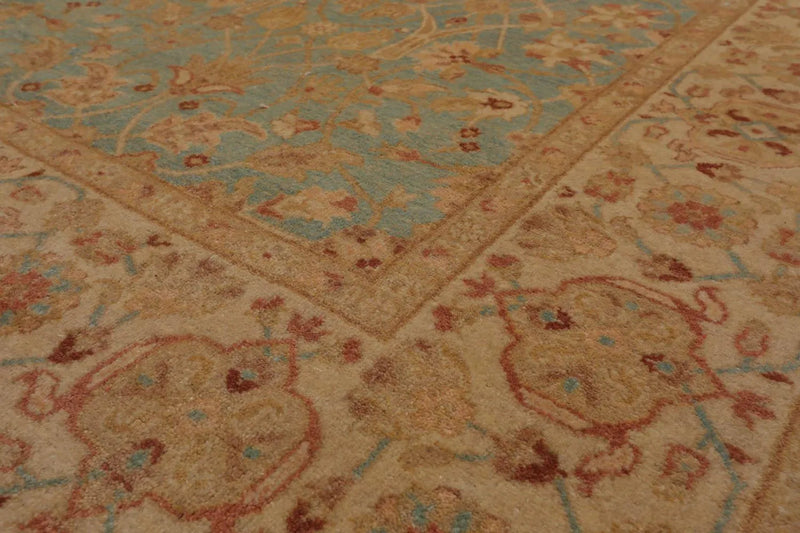 6' 1''x8' Hand Knotted 100% Wool Agra Traditional 250 KPSI Oriental Area Rug Aqua, Beige Color