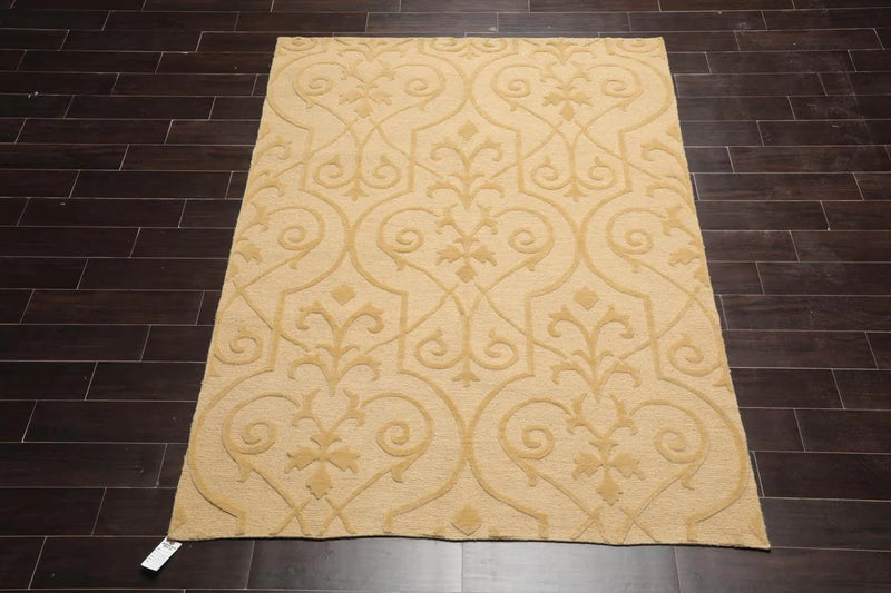 5' 6''x7' 5'' Hand Knotted Soumak 100% Wool Traditional Oriental Area Rug Pale Gold Color