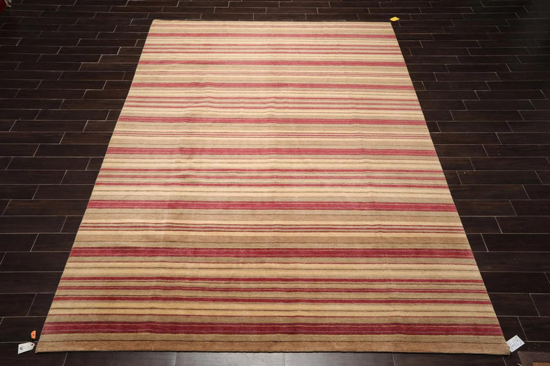 8'7'' x 12'2'' Hand Knotted Tibetan 100% Wool Stripes Modern Oriental Area Rug