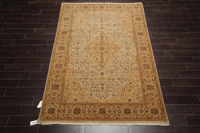5' 11'' x 8' 10'' Hand Knotted 100% Wool Agra Traditional 250 KPSI Oriental Area Rug Tan, Gold Color