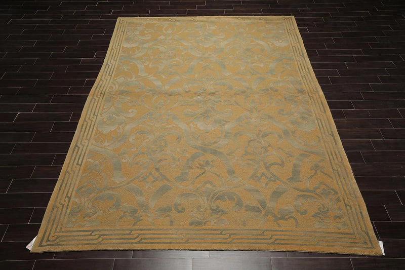 9x12 Tan Asmara French Aubusson Savonnerie Hand Knotted Wool Area Rug plush pile