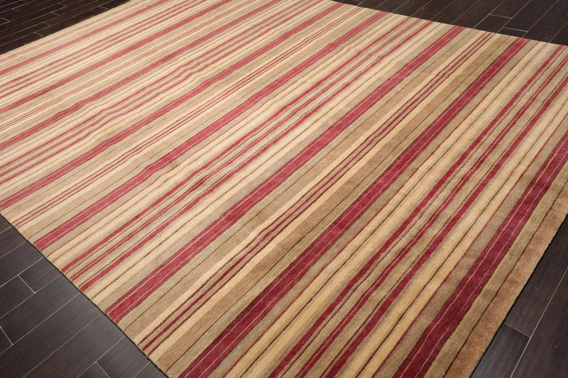 8'7'' x 12'2'' Hand Knotted Tibetan 100% Wool Stripes Modern Oriental Area Rug