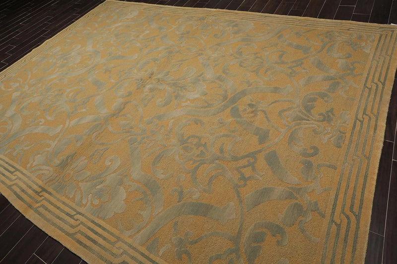 9x12 Tan Asmara French Aubusson Savonnerie Hand Knotted Wool Area Rug plush pile
