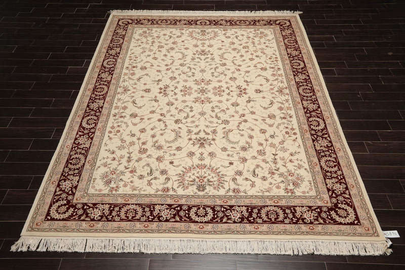 8'8"x11'8" Hand Knotted Wool & Silk Sino Persian Isphahan Oriental Area Rug Cream