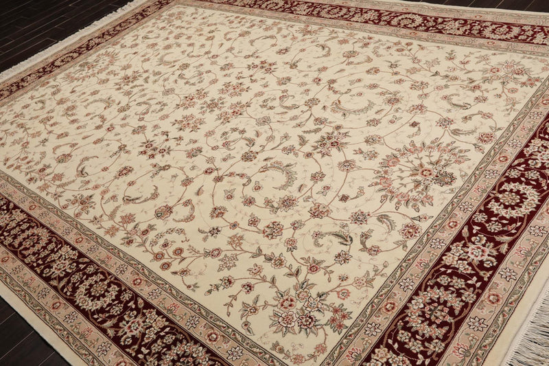 8'8"x11'8" Hand Knotted Wool & Silk Sino Persian Isphahan Oriental Area Rug Cream