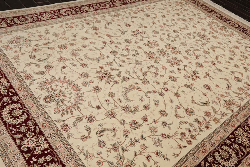 8'8"x11'8" Hand Knotted Wool & Silk Sino Persian Isphahan Oriental Area Rug Cream