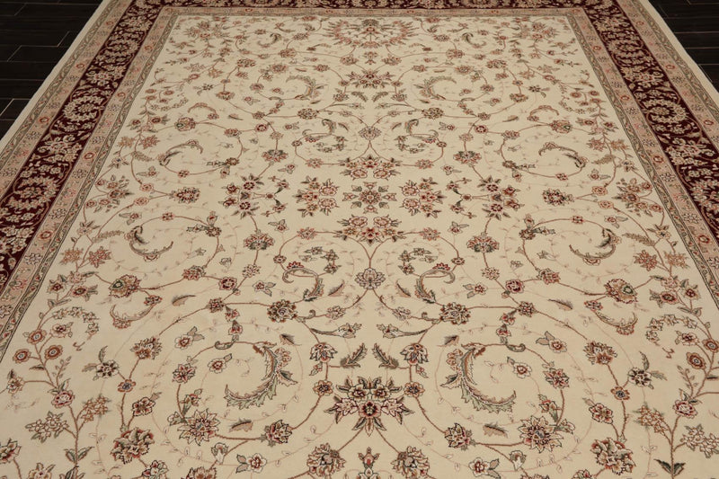 8'8"x11'8" Hand Knotted Wool & Silk Sino Persian Isphahan Oriental Area Rug Cream