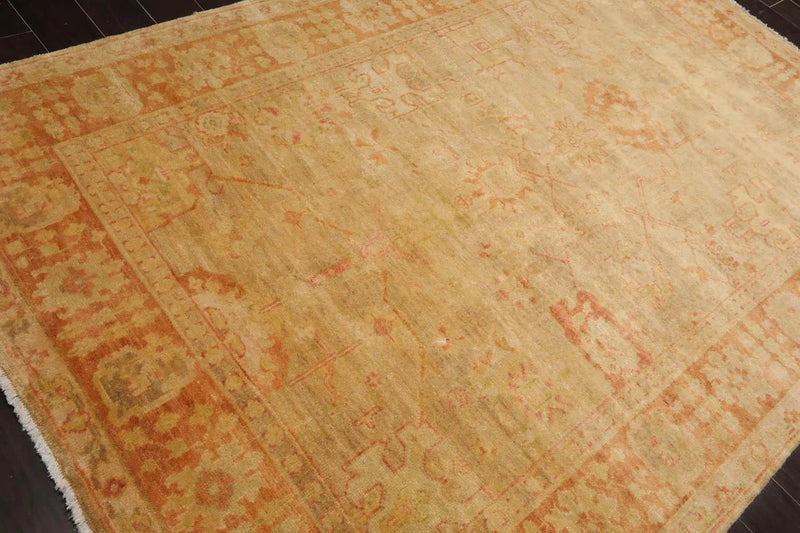 6x9 Tan, Terracotta Hand Knotted 100% Wool Oushak Traditional Oriental Area Rug