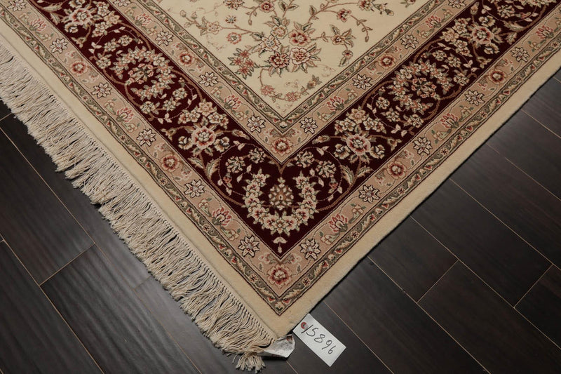 8'8"x11'8" Hand Knotted Wool & Silk Sino Persian Isphahan Oriental Area Rug Cream
