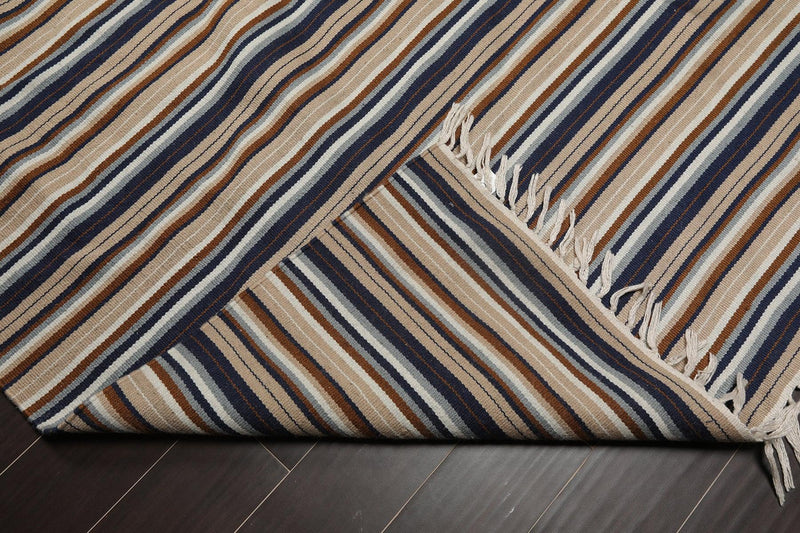 7'10" x 11'2" Hand Woven Superfine Dhurry Wool Flatweave Area Rug Modern Tan